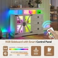 thumbnail image 3 of HNEBC LED Farmhouse Sideboard Buffet Cabinet with Storage, Wood Coffee Bar Station Table w/Charging Station, Large Kitchen Storage Cabinet w/Adjustable Shelf and 3 Drawers for Dining Room (White), 3 of 8