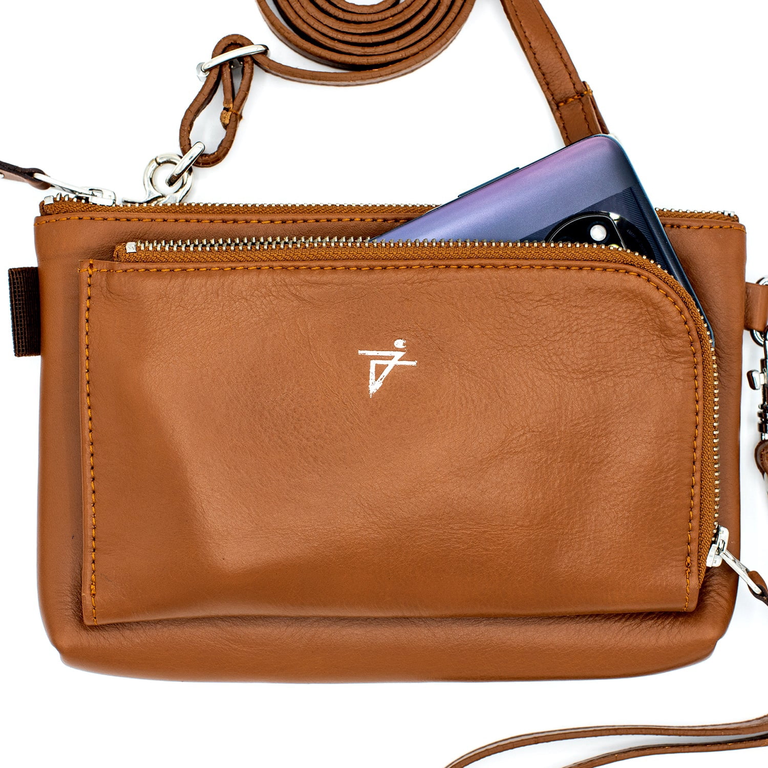 Leather Crossbody Bag Tan Everyday Waist Loop Purse for Women by Juzar Tapal Collection - J151