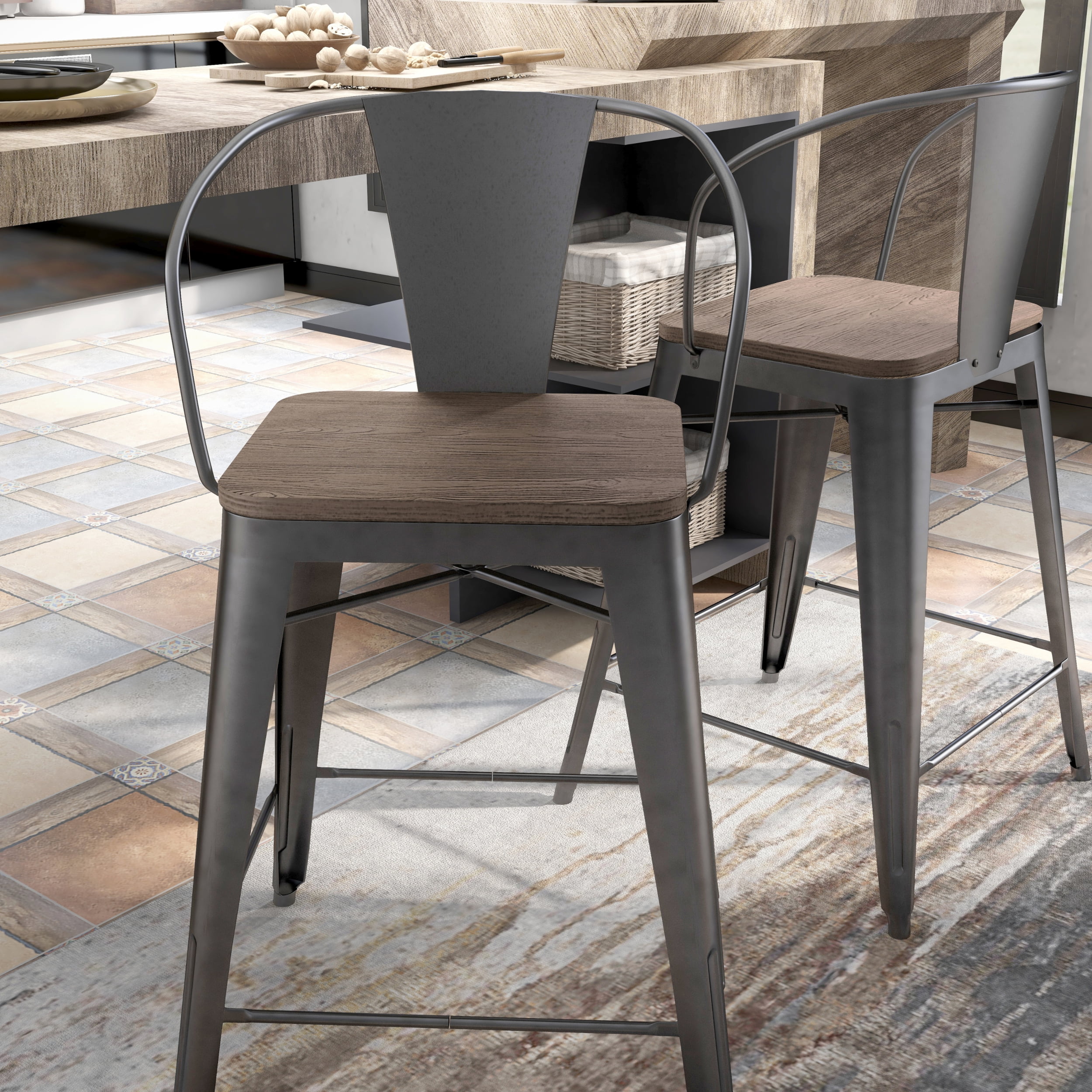 Furniture of America Scully Metal Counter Height Chair- Set of 2, Gray