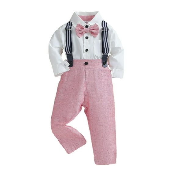 Maean Boys Clothes Set Toddler Gentlemen Wedding Suit Long Sleeve Bowtie Formal Dress Shirts Suspenders Pants Outfits