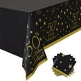 thumbnail image 4 of 50th Birthday Decorations Tablecloth Set of 4 Gold and Black Plastic Table Covers Waterproof Disposable for Party Supplies,black, 4 of 6