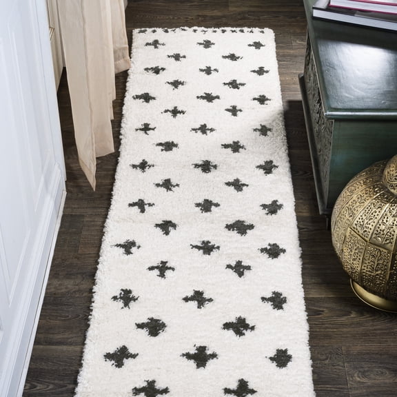 JONATHAN Y MOROCCAN HYPE 2 x 10 Runner Rug, Cristo Berber Geometric Shag - White/Gray, MOH403A-210