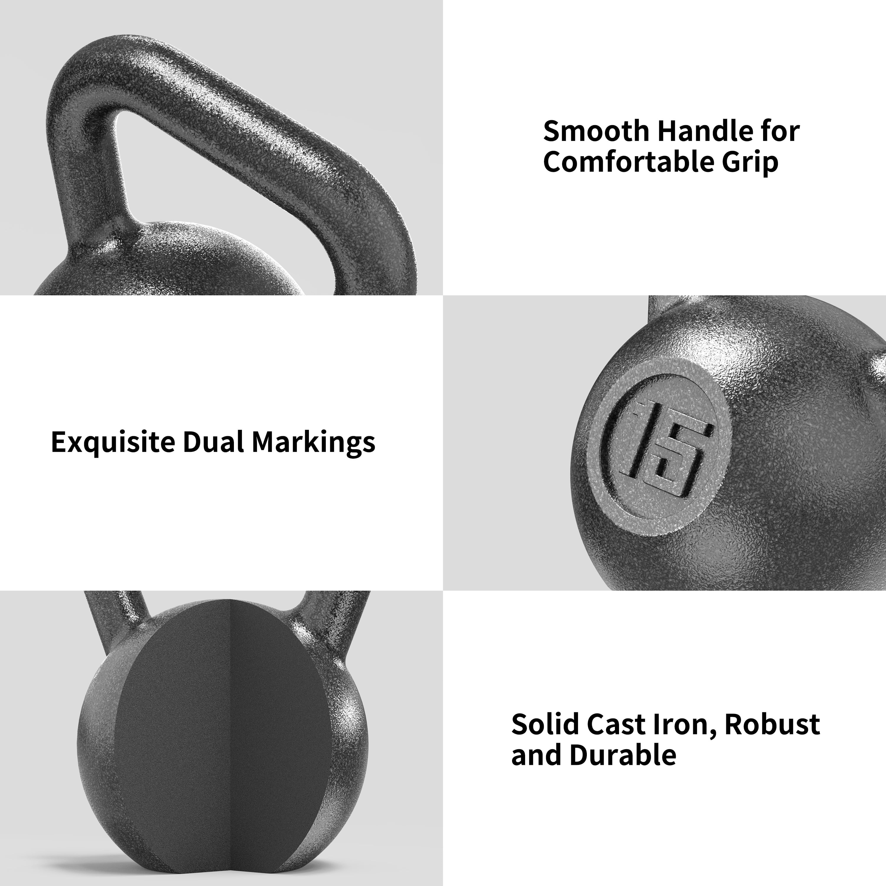 Athletic Works 15lb Kettlebell, Casting Iron, Durable Hammertone Finish, Black