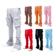 thumbnail image 6 of Men Casual Drawstring Waist Joggers Sweatpants Solid Color Flared Pile Up Stacked Cargo Pants Trouser with Multi Pockets, 6 of 18