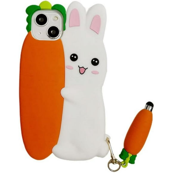 Kawaii Phone Cases Apply to iPhone 11 pro max,Cute Cartoon Bunny Carrot Phone Case with Carrot Stylus 3D Rabbit Case for Phone Case Soft Silicone Shockproof Cover for Women Girls
