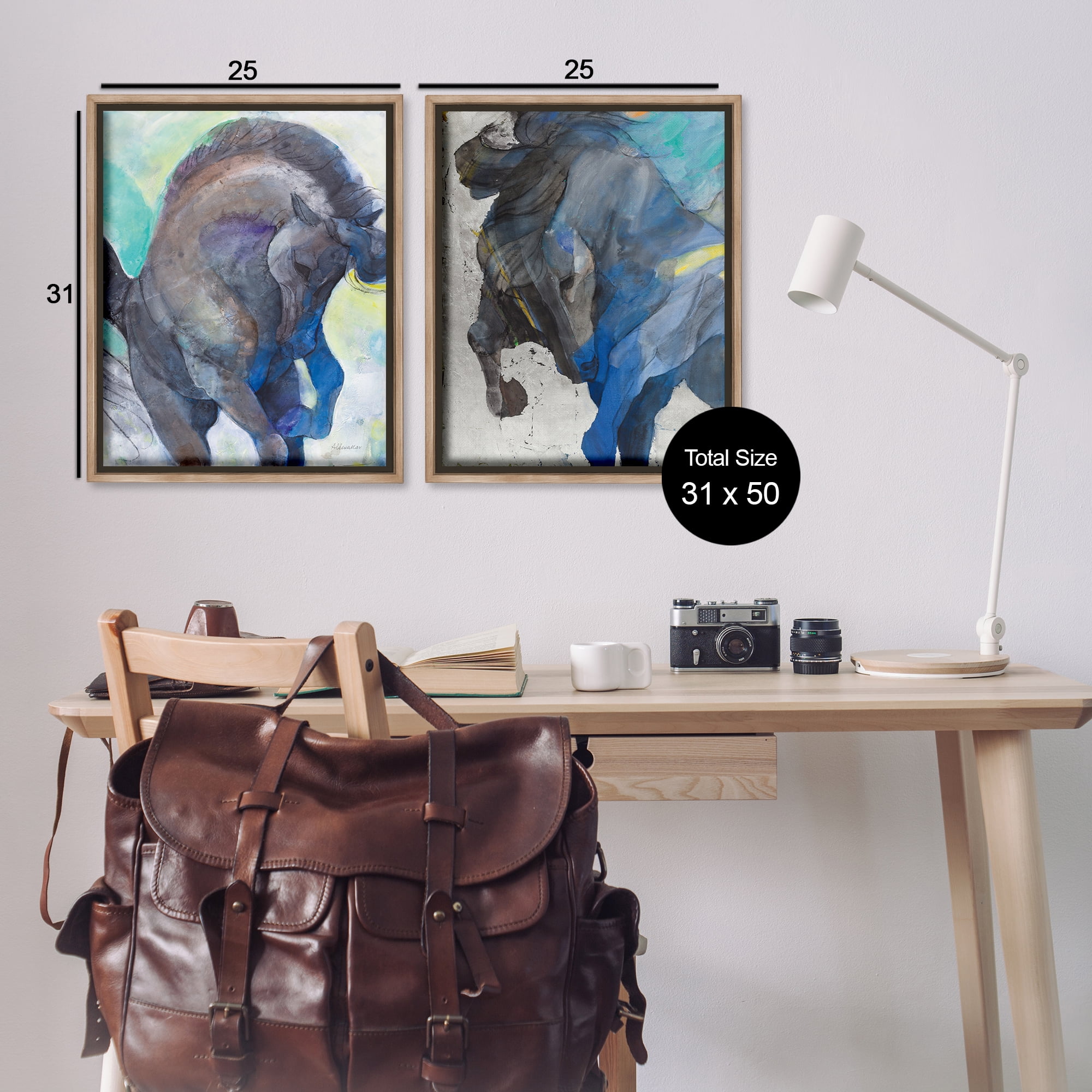Stupell Industries Bucking Horse Joyful Play Animals Painting Brown Floater Framed Canvas Art Print Wall Art, 31 x 25, Set of 2