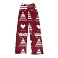 thumbnail image 4 of Women's Christmas Printed Plush Pants, Full Length Long Trousers for Winter Casual Wear, Soft and Warm Fleece Material with Festive Design,Deep Red,L, 4 of 5