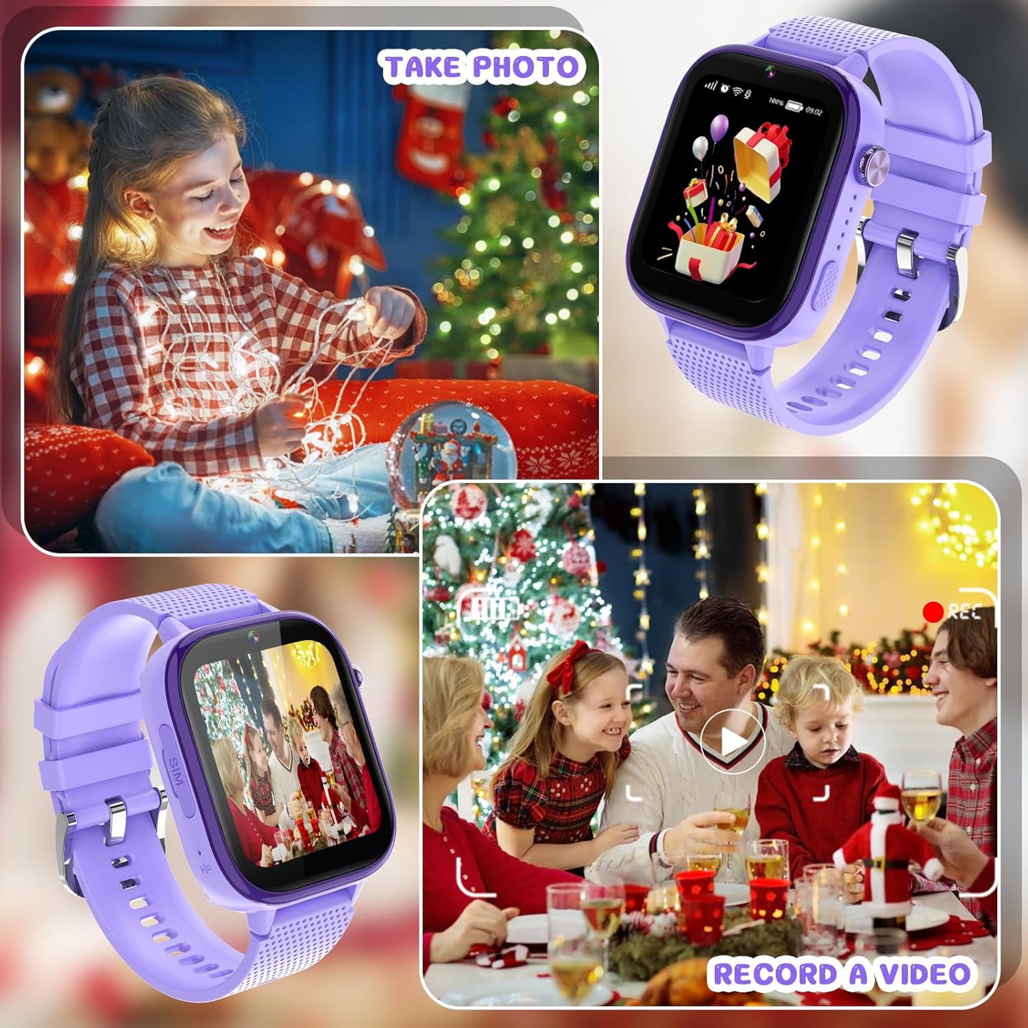 SHANNA 4G Kids Smart Watch GPS Tracker - Smartwatch with 2-Way Call Video Calling Voice Chat SOS Class Mode Pedometer Puzzle Games Wi-Fi Touch Screen Alarm Clock Smartwatches for Boys Girl, Purple