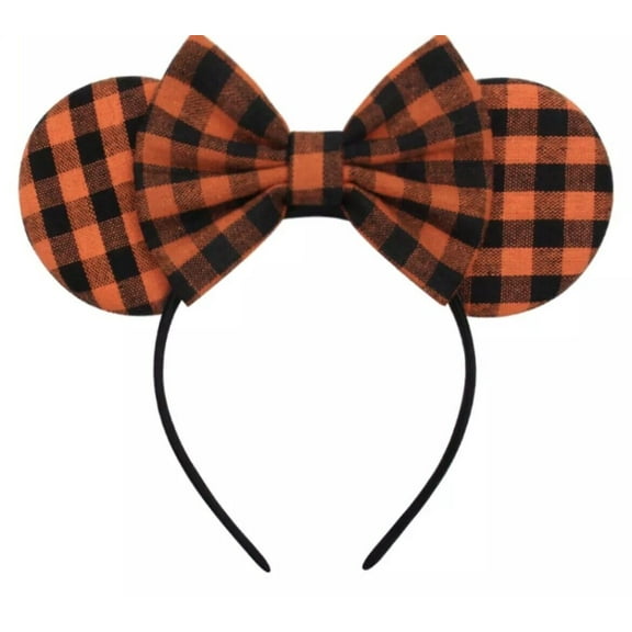 Minnie Mickey Mouse Ears headband Disney Halloween Orange Plaid Fall HANDMADE