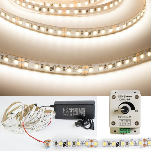 LEDUPDATES 95 CRI LED STRIP Light 600 LED chip per roll Highest Brightness 2835 LED chip 4000K Natural white Dimmer 24v UL Listed Power Supply