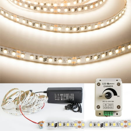 LEDUPDATES 95 CRI LED STRIP Light 600 LED chip per roll Highest Brightness 2835 LED chip 4000K Natural white + Dimmer + 24v UL Listed Power Supply