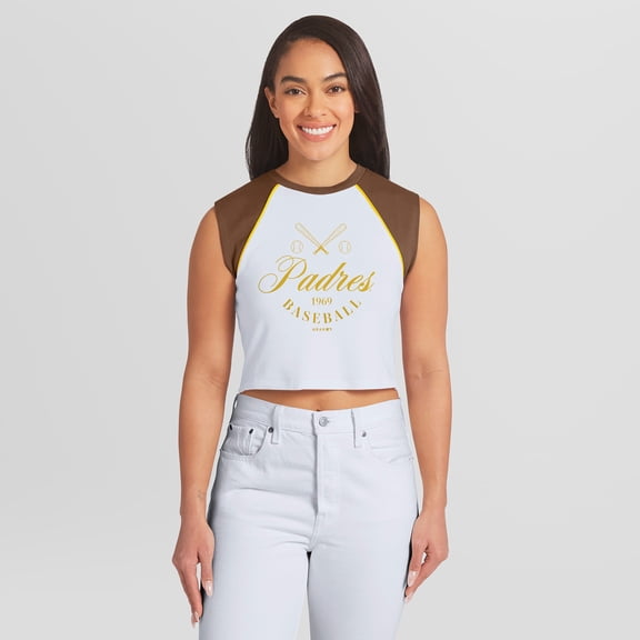Women's WEAR by Erin Andrews White San Diego Padres Cooperstown Cropped Raglan Tank Top