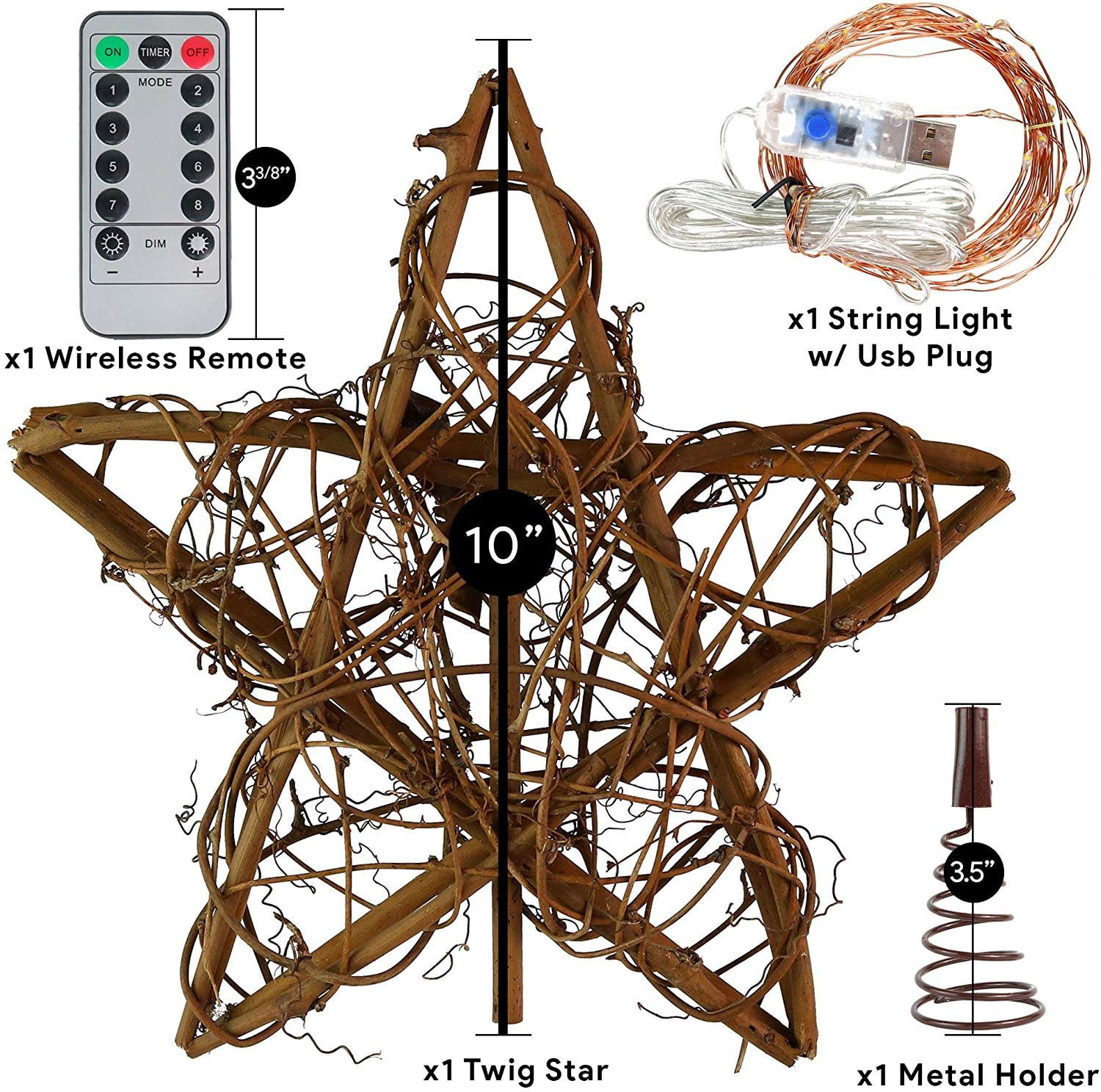 Buy Ornativity Rattan Star Tree Topper - Christmas Rustic LED Light Up ...