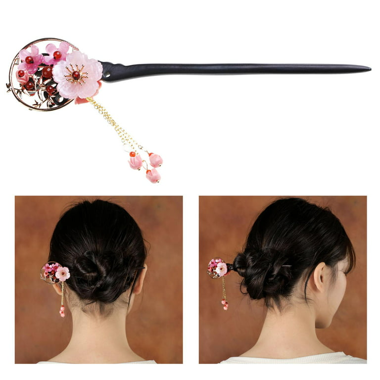 Chinese Japanese Hair Chopsticks Wooden Hair Pin Hair Sticks Flower Tassel  Women 