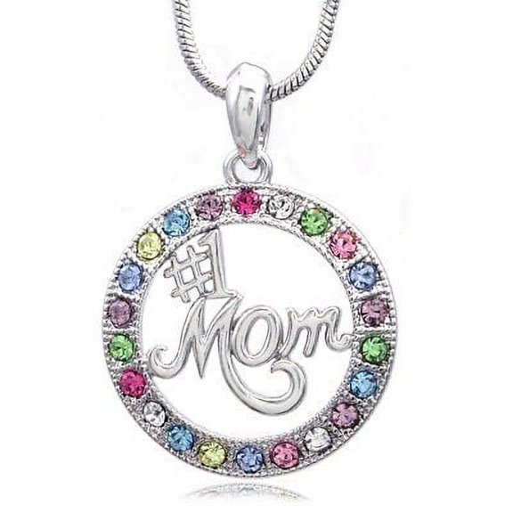 I Love Mom Mother's Day Valentines Day Gift Pink Heart Pendant Necklace Jewelry