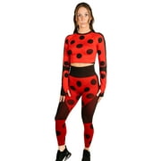 Miraculous Ladybug Womens Seamless Long Sleeve Crop Top & Legging Set - Butt Lifting for Gym Workout, Exercise, Yoga, Running by MAXXIM Red/Black (Crop Top Legging Set) Medium