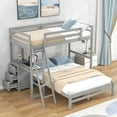 thumbnail image 5 of DreamBuck Bunk Bed Twin over Full with Built-in Desk and 3 Drawers, Solid Wood Bunk Bed with Guardrail and Ladder, Bunk Beds with Storage for Teens Adults, Can Be Separated into 2 Beds, Gray, 5 of 7
