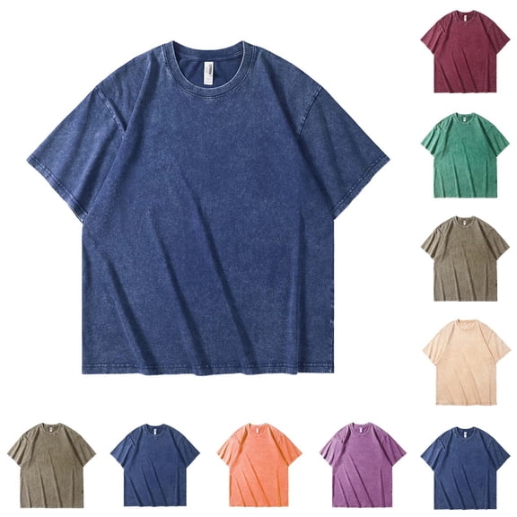 DPTALR Men's Solid Color Loose Drop Shoulder Short Sleeve T-shirt Casual,Green, L