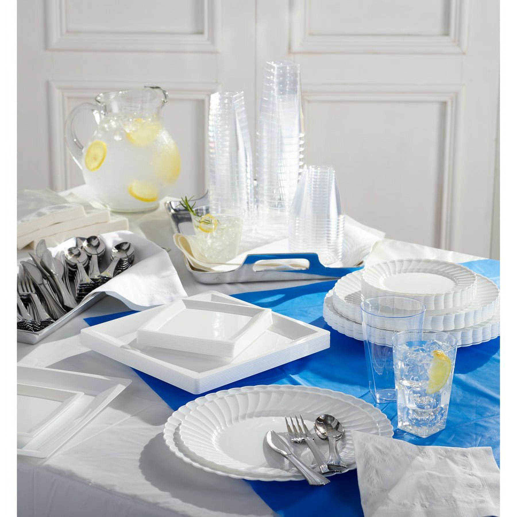 Genuine Joe Plastic Rectangular Table Covers - 108" Length X 54" Width - Plastic - Blue - 24 / Carton