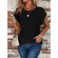thumbnail image 3 of QINCAO Womens Tops Waffle Knit Twist Front Rolled-Up Sleeves Casual Loose Shirts S-XXL, 3 of 4