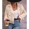 thumbnail image 5 of Cropped Trench Coat for Women Double Breasted Long Sleeve Work Office Business Casual Fall Short Jackets Color S, 5 of 9
