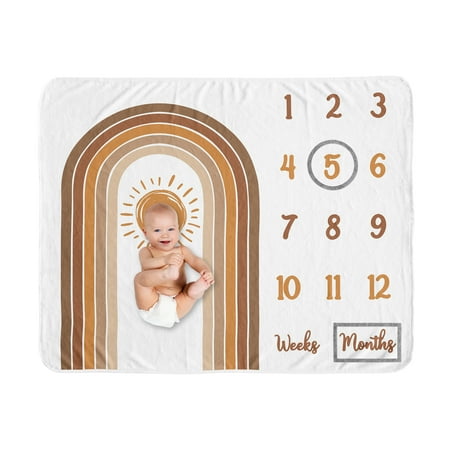 UPC: 0846480095682 | Boho Sun White and Pumpkin Fleece Milestone Baby Blanket Boy or Girl by Sweet Jojo Designs