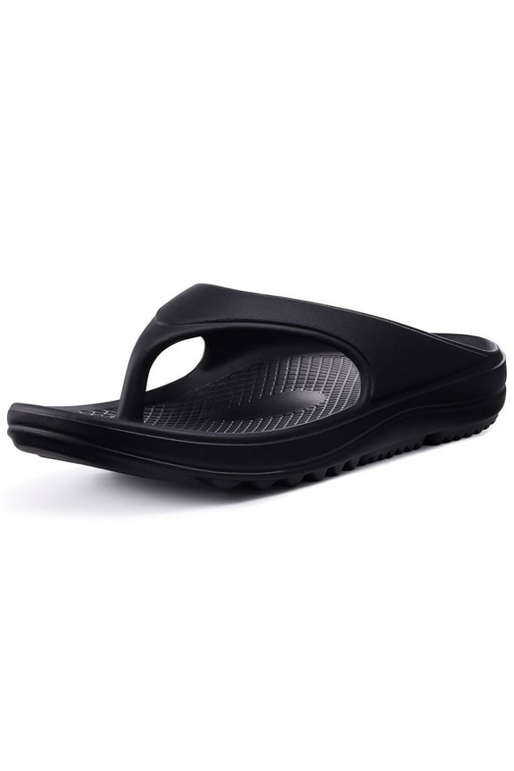 Orthotic Flip Flops for Women, Pillow Soft Recovery Thong Sandals Slippers, Summer Beach Shoes with Arch Support, Black