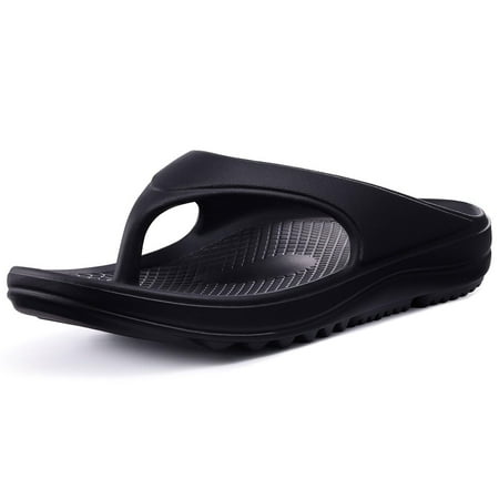 Litfun Orthotic Flip Flops for Women, Pillow Soft Recovery Thong Sandals Slippers, Summer Beach Shoes with Arch Support, Black
