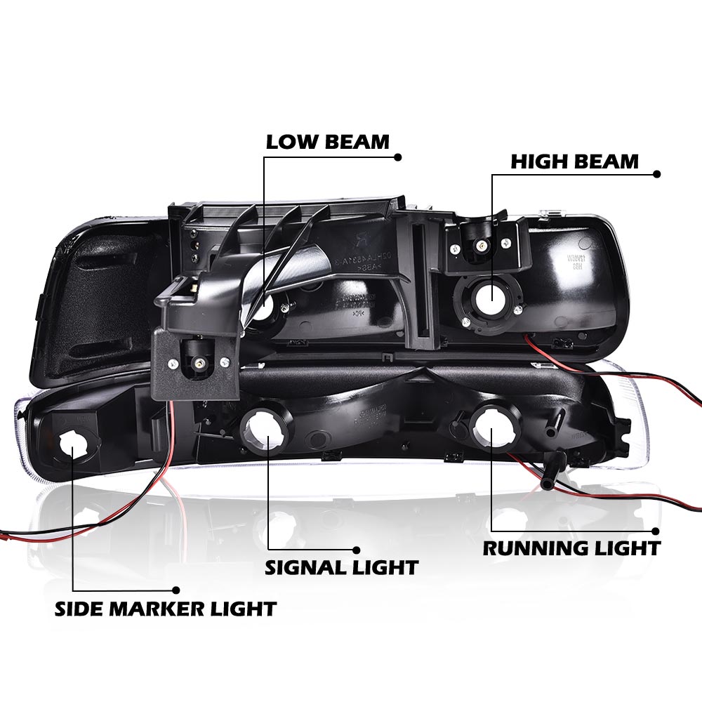 Smoke Headlights + Bumper Lamp Set For 99-02 Chevy Silverado 1500 & 00-06 Tahoe – Halogen, Chrome Housing