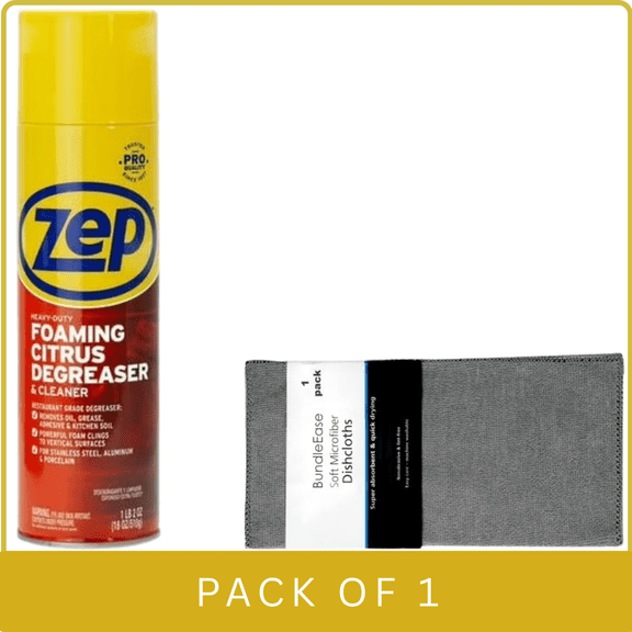 Zep Foaming Citrus Degreaser, 18 oz, 10.19 inch, 1 Count Per Pack with Microfiber Solid Color Towel by BundleEase