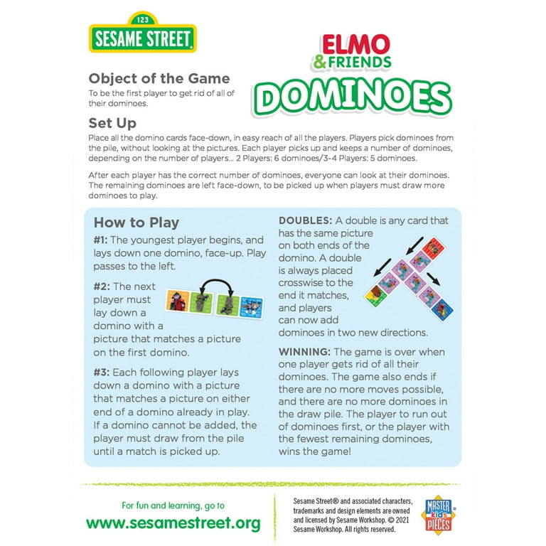 MasterPieces Sesame Street Elmo & Friends 28 Piece Picture Card Dominoes Game for Kids 3 and up