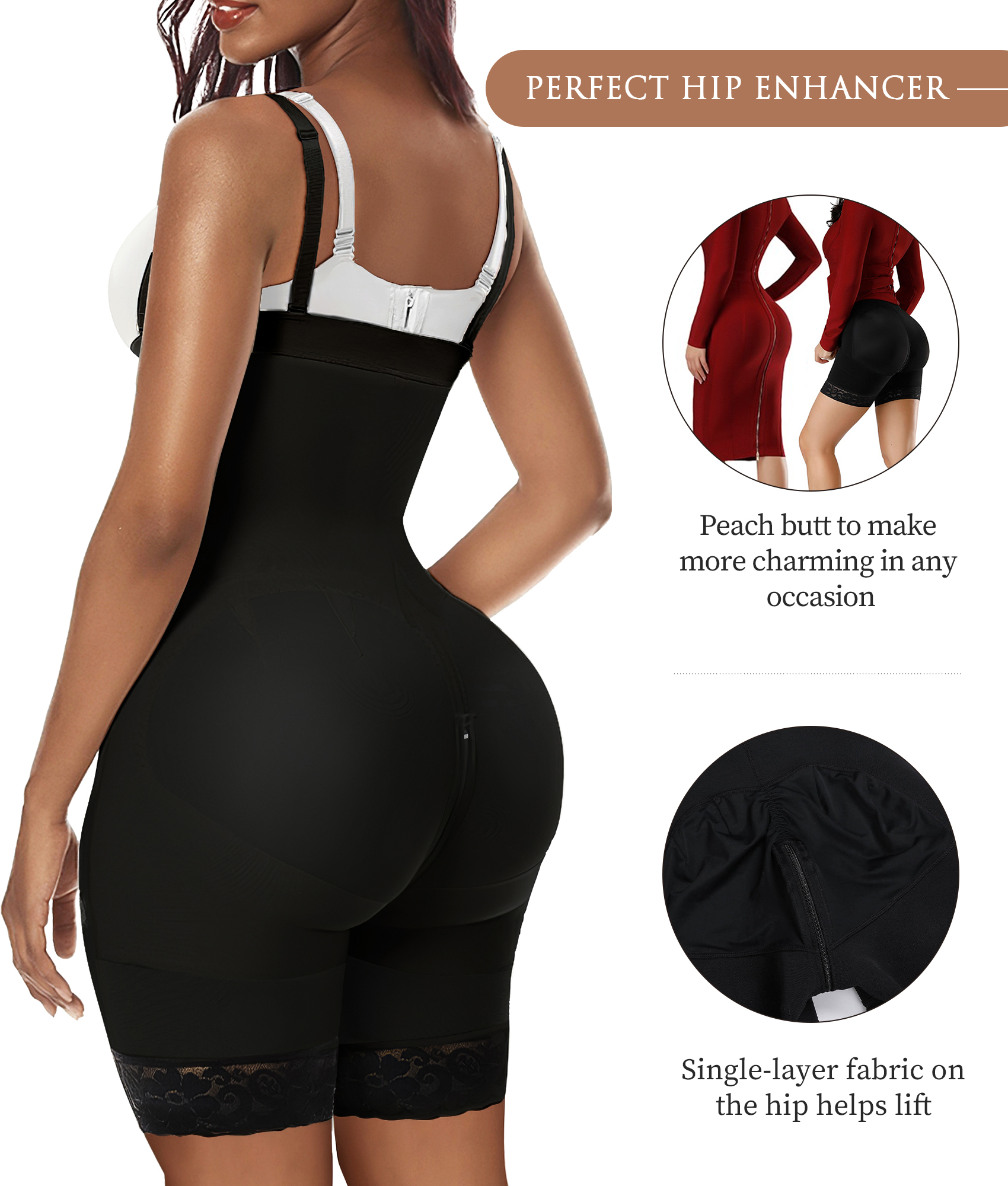 YIANNA Fajas Colombianas Shapewear for Women Tummy Control Body Shaper Butt  Lifter with Zipper Crotch Black 2X-Large 