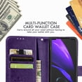 thumbnail image 5 of Wallet Cover for Galaxy Z Fold 4, Clover Embossed Magnetic Closure Premium PU Leather [Folio Flip][Kickstand][Card Slots][Wrist Strap][Kickstand]Phone Cover for Samsung Galaxy Z Fold4 5G, Purple, 5 of 10