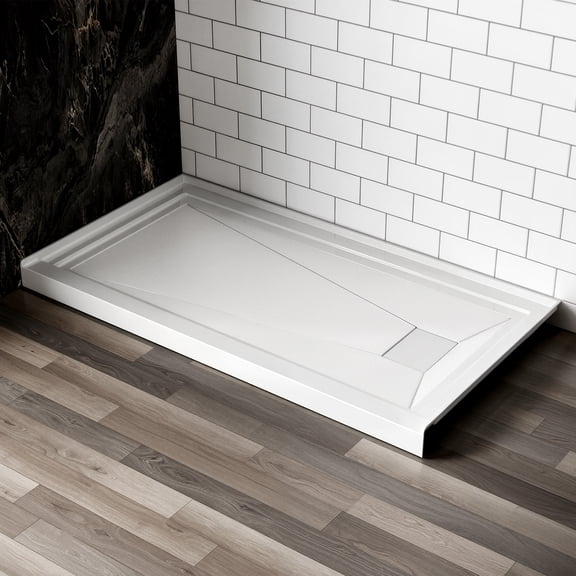 60 x 32 Inch White Acrylic Shower Base, Right Drain Rectangular Shower Pan, Single Threshold, Slip Resistant Floor for Bathroom Renovation