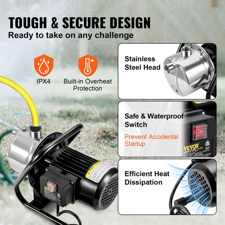 VEVORShallow Well Pump, HP 115V, 978 GPH 131 ft Height,