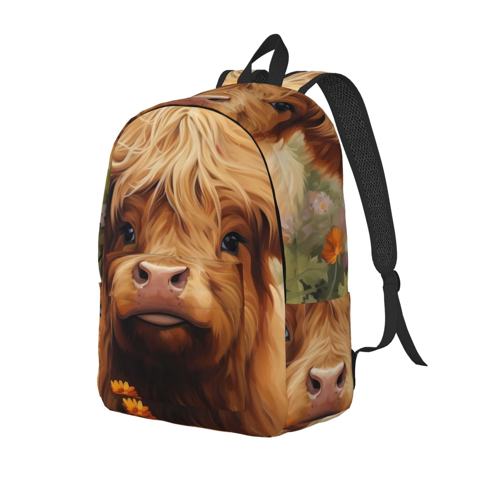 Kuqiui Cute Floral Cow Print Canvas Travel Laptop Backpack for Men Women,Business Work Rucksack College School Computer Bag Fits 15.6 Inch Notebook