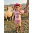 thumbnail image 5 of BemeyourBBs Toddler Baby Girl Cowgirl Outfits Western Baby Girl Summer Clothes Cowgirl Hat Letter Boot Print Fly Sleeve T Shirt Tops Plaid Shorts Set, 5 of 9