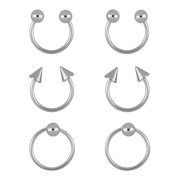 Body Jewelry Womens Stainless Steel 20 Gauge Hoop & Horseshoe Cartilage, Set of 6