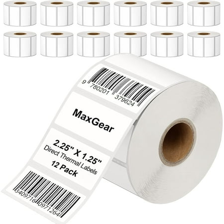 2.25" X 1.25" Direct Thermal Labels, Perforated UPC Barcode & FBA Address Stickers, Premium Permanent Adhesive Shipping Labels, Compatible with & Zebra (12 Rolls, 1000 Pcs/Roll)