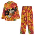 thumbnail image 3 of DISNIMO Women's 2 Piece Lounge Sets Cat Maple Leaf Printed Soft Button Down Pajama Set with Pockets Long Sleeve Sleepwear with Long Pajama Pants, M, 3 of 7