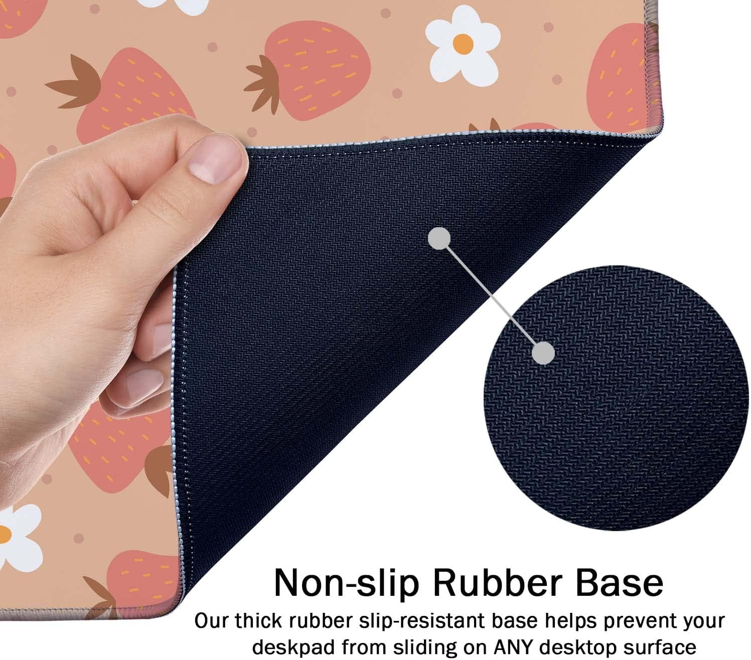 Large Mouse Pad, Full Desk XXL Extended Gaming Mouse Pad 35.5" X 15.7", Waterproof Desk Mat with Stitched Edge, Non-Slip Laptop Computer Keyboard Mousepad for Office & Home, Strawberry and Daisy