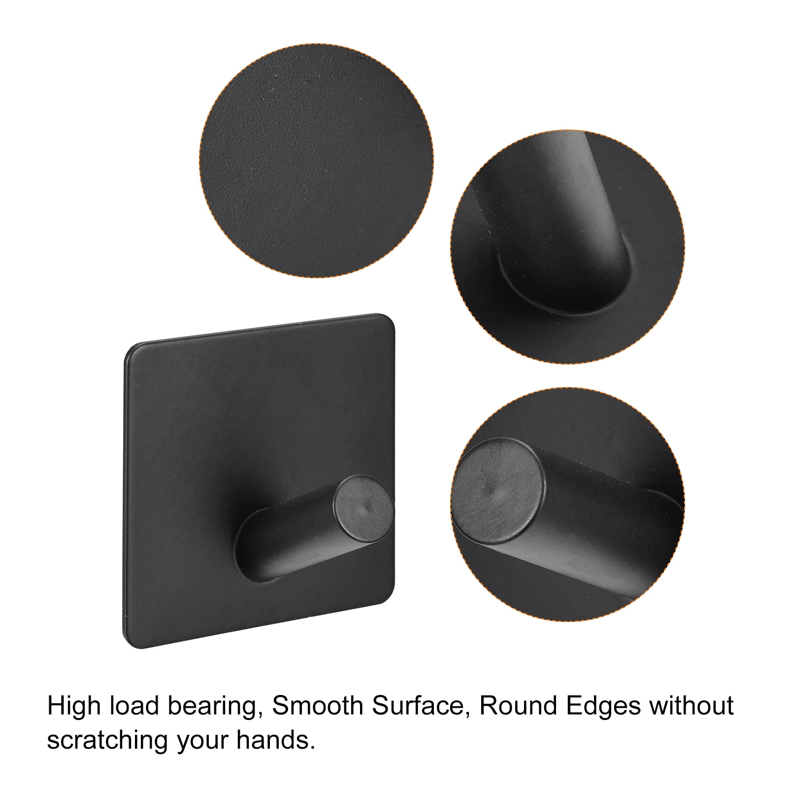 Unique Bargains Self Adhesive 304 Stainless Steel Sticky Hooks Wall Hanger Black 2Pcs