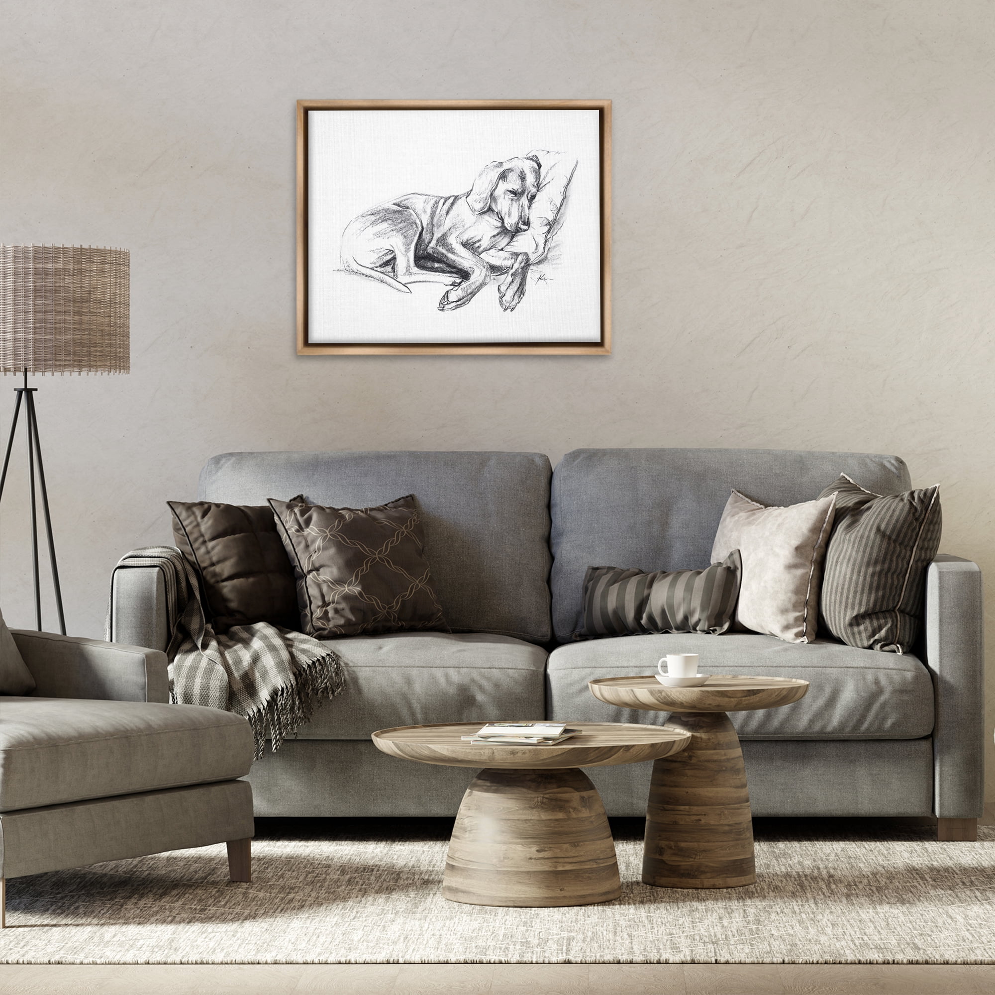 Stupell Industries Napping Dog Drawing Animals Drawing Brown Floater Framed Canvas Art Print Wall Art, 31 x 25