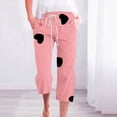 thumbnail image 2 of VEKDONE Womens Cotton Linen Capris Pants Print Capri Pant Pink L, 2 of 5