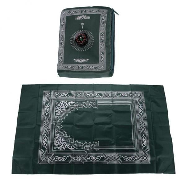 GUOOL 2xMuslim Prayer Rug Polyester Portable Braided Mats Simply Print Dark Green