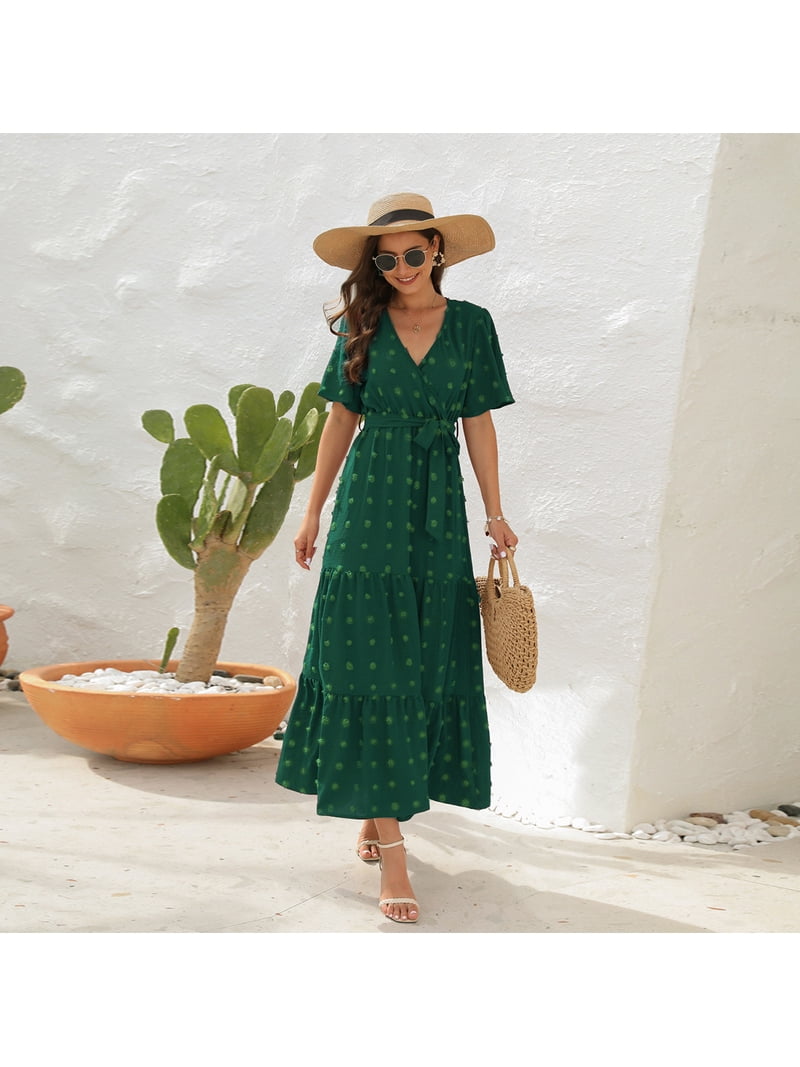 green emerald velvet dress Zapaka Women Grey Green Printed Flower Bridesmaid Dress with Slit Square Neck Chiffon Wedding Guest Dress, Dusty Sage / US20W