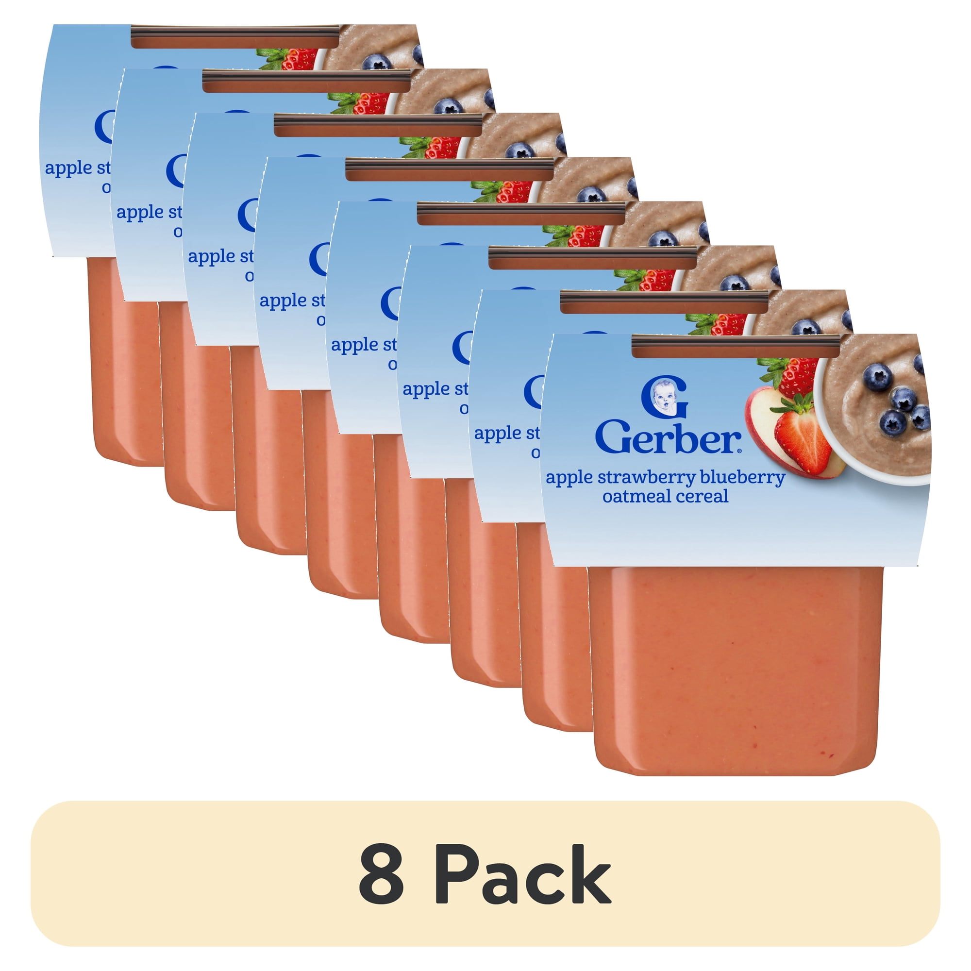 (8 pack) Gerber Stage 2 Baby Food, Apple Strawberry Blueberry Oatmeal Cereal Tub, Baby Cereal, 2PK 8 oz