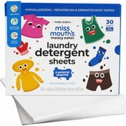 Miss Mouth's Messy Eater Laundry Detergent Sheets, 30 Sheets, Laundry Detergent, Hypoallergenic, Sensitive Skin Safe, Pediatrician and Dermatologist Tested, Fragrance Free,