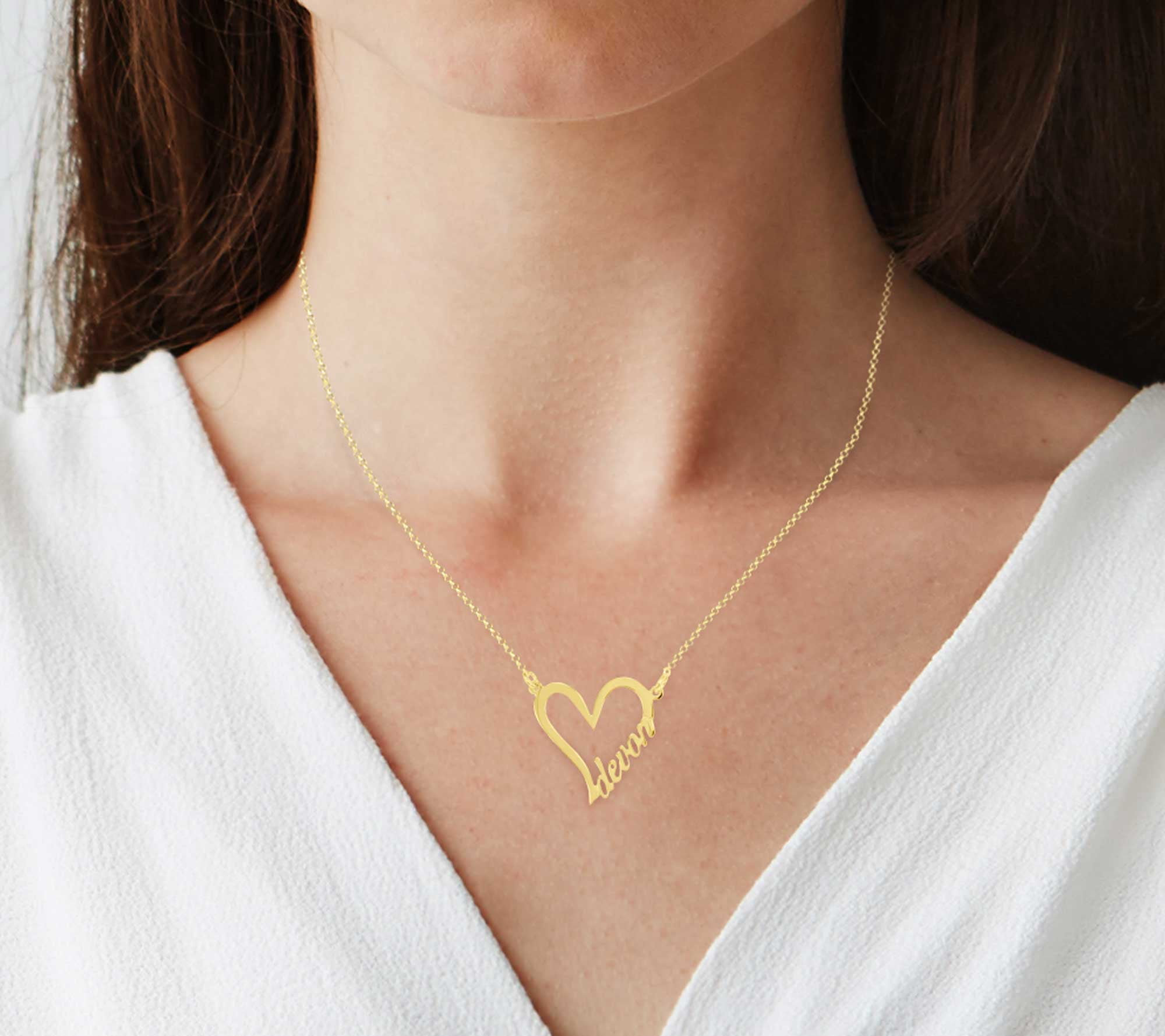 ♥ Personalized 14K Gold-Plated Sterling Silver Heart Name Necklace