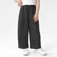thumbnail image 4 of Kids Summer Wide Leg Pants Elastic Waist Oversized Casual Lightweight Breathable Trousers with Pockets Black 3-4Y, 4 of 7
